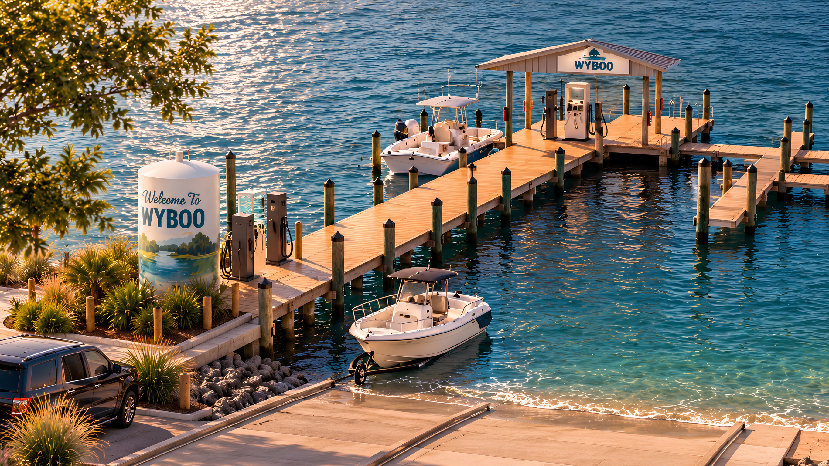 Gas station on land and water
